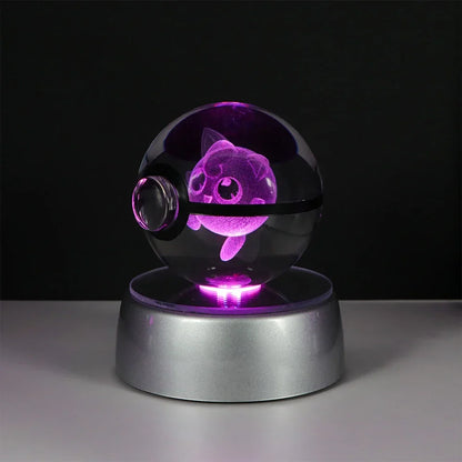 Pokemon Crystal Ball Night Light – Pikachu, Gengar, Eevee, Mewtwo & Lucario LED Pokeball, Kids Birthday Gift & Home Decor