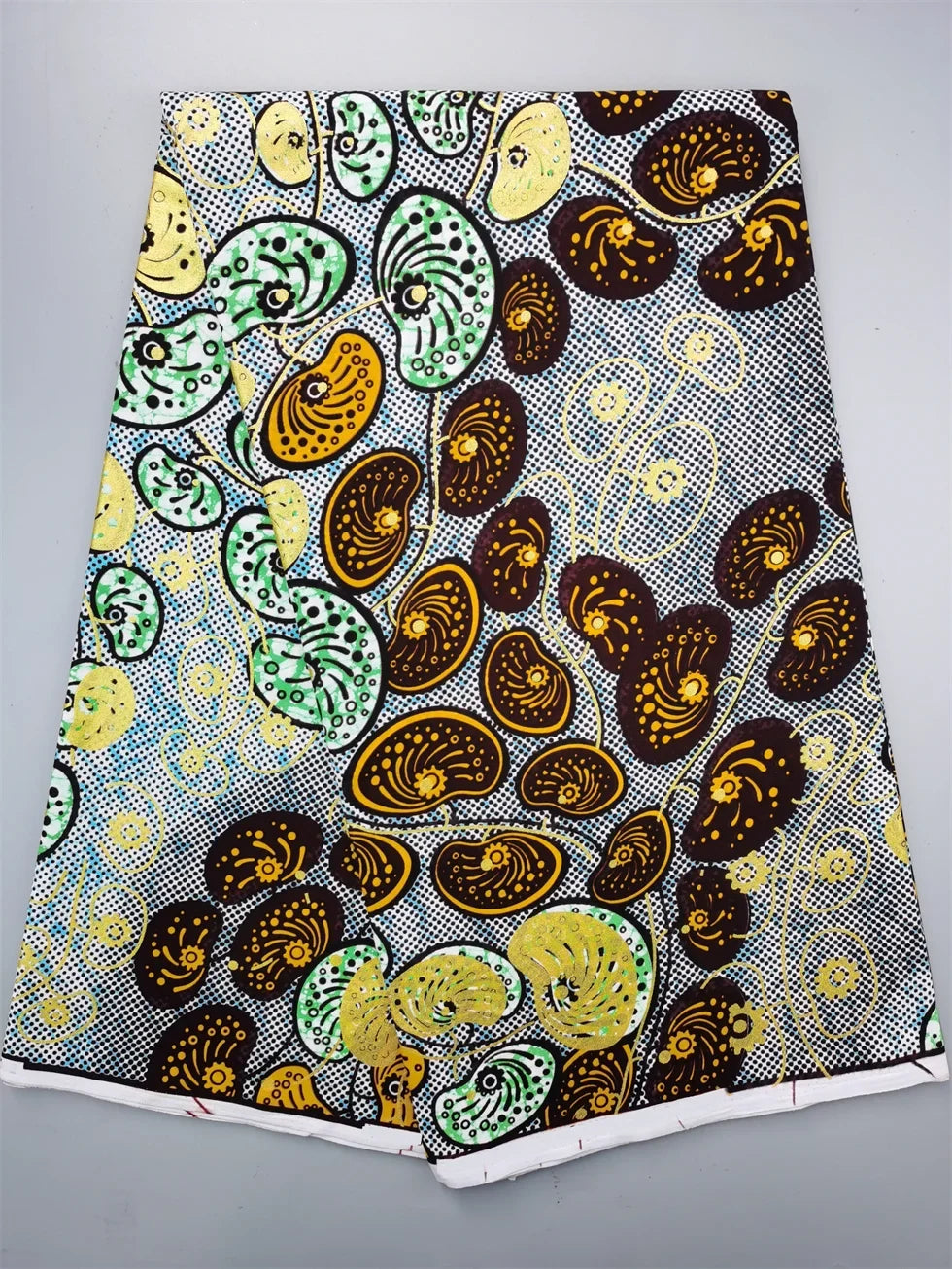 Grand African Wax Glitter Glam Fabric - 100% Cotton Ankara Batik Gold Print Pagne for Party Dresses & Sewing