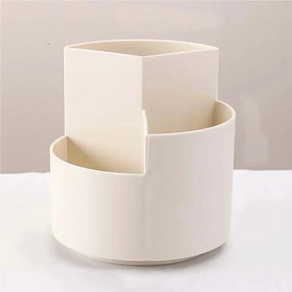 Rotating Pen Holder Organizer - 3 Slot Desktop Stationery & Makeup Brush Storage Box for Office and School