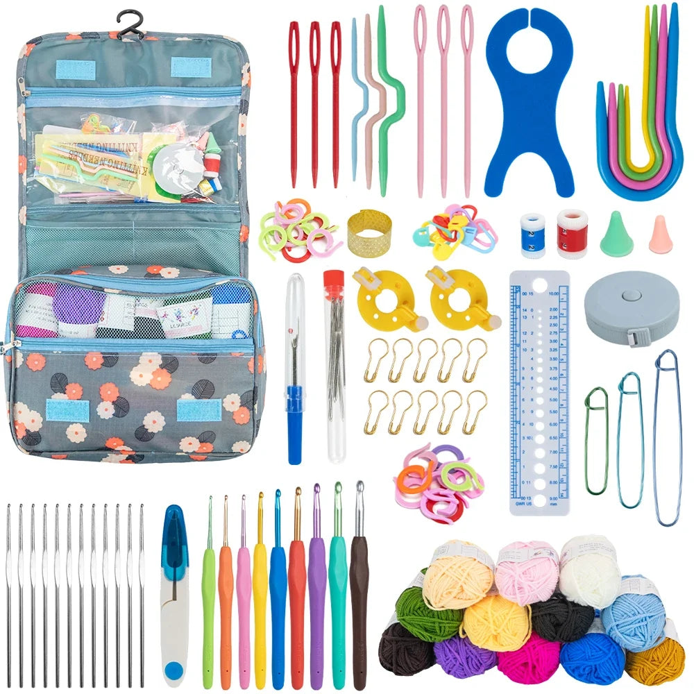 Knitting Crochet Hook Set - DIY Sewing Craft Tools with Bag, Ergonomic Handles & Blunt Needles
