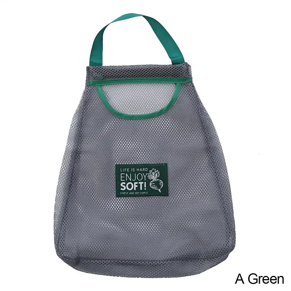 Reusable Hanging Mesh Storage Bag – Kitchen Fruit & Vegetable Organizer Net Bag for Onions, Garlic, Potatoes & Ginger