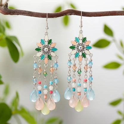 Bohemian Acrylic Water Drop Earrings - Crystal Bead Long Dangle Vacation Jewelry for Women
