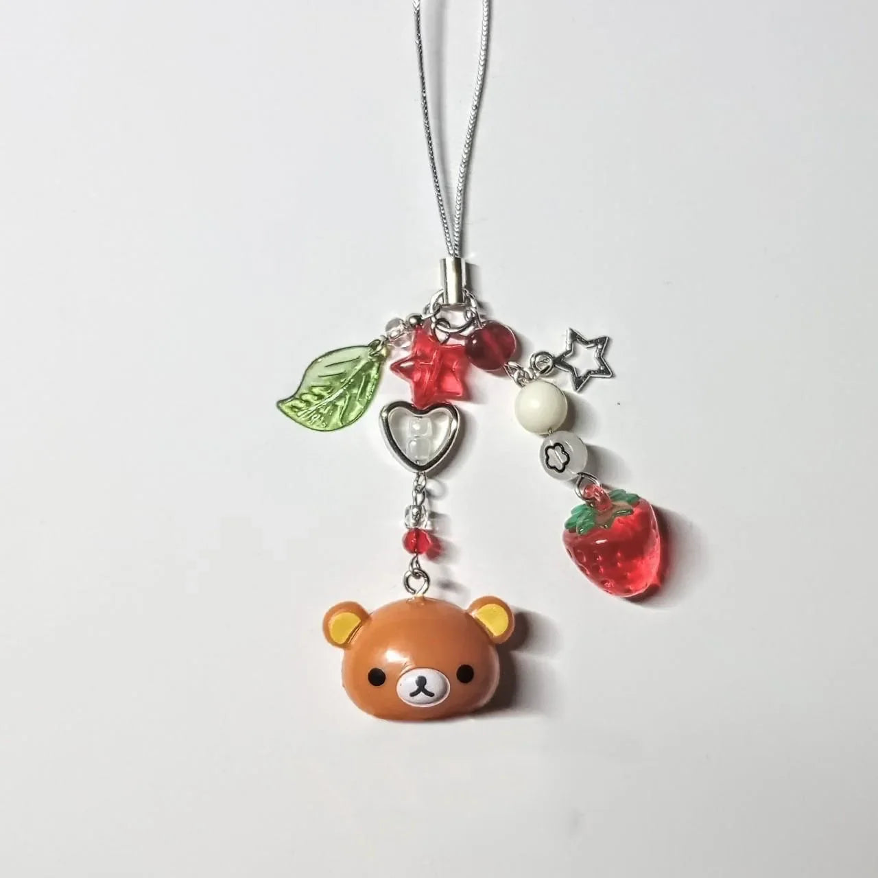 Cute Bell Bear Phone Charm - Y2K Handmade Strawberry Beaded Keychain & Matching Couple Gift Accessory