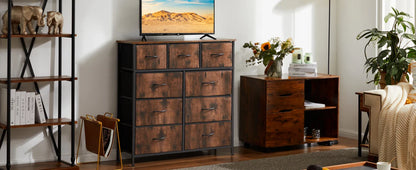 Dresser for Bedroom – 9 Fabric Storage Drawers, Tall Chest Organizer for Adult & Kids Clothes, Closet Cabinet Furniture