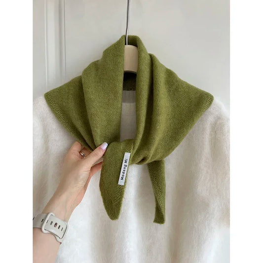 British Korean Style Wool Knitted Triangular Scarf – Multi-Functional Headscarf, Warm Knit Scarf for Women