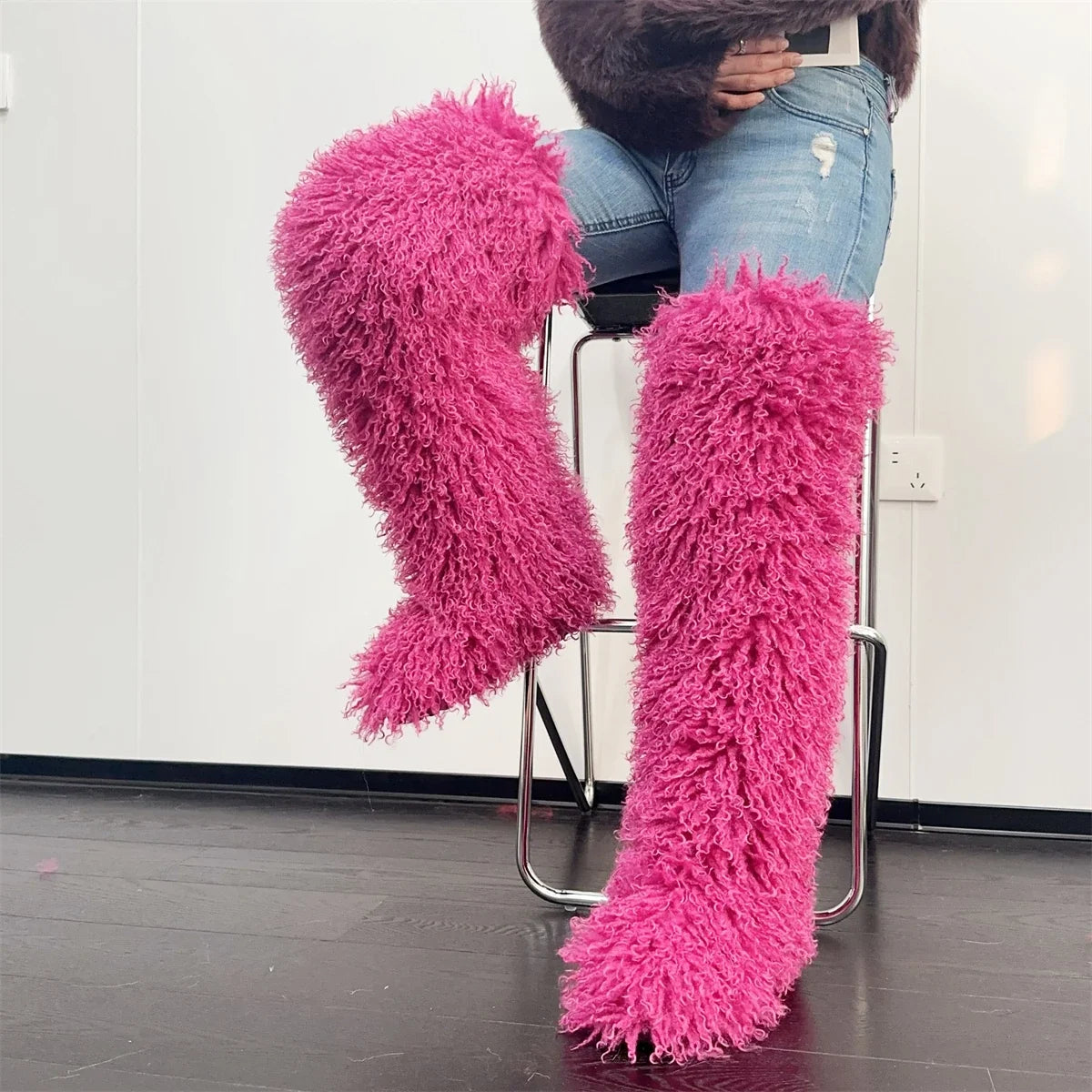 Women’s Faux Mongolian Fur Thigh High Boots - Winter Warm Plush Lined Fashion Boots for Cold Weather