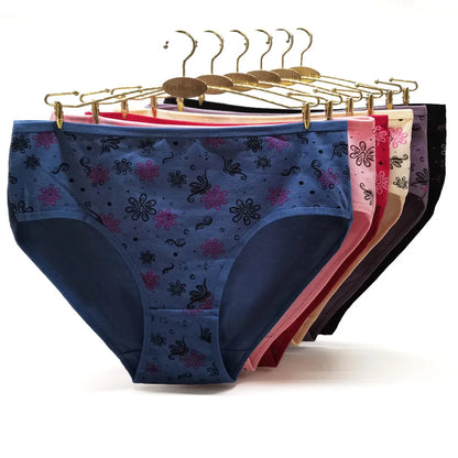Women’s Cotton Briefs Set - Sexy Print Mid-Rise Plus Size Panties 2XL-4XL Soft Breathable Underwear 6Pcs