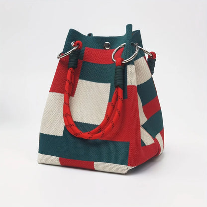 Multicolor Knitted Retro Bucket Handbag – Color-Block Casual Tote Bag, Lightweight & Versatile Everyday Carry Purse