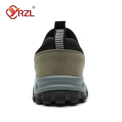 YRZL Men’s Hiking Sneakers - Breathable Suede Leather Slip-On Shoes with Anti-Skid Outdoor Walking Comfort
