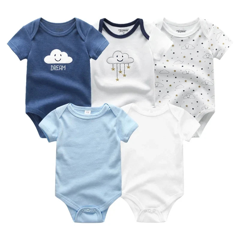 5PCS Newborn Baby Bodysuit Set - Soft Cotton Unisex Baby Clothes with Cartoon Print for Boys & Girls