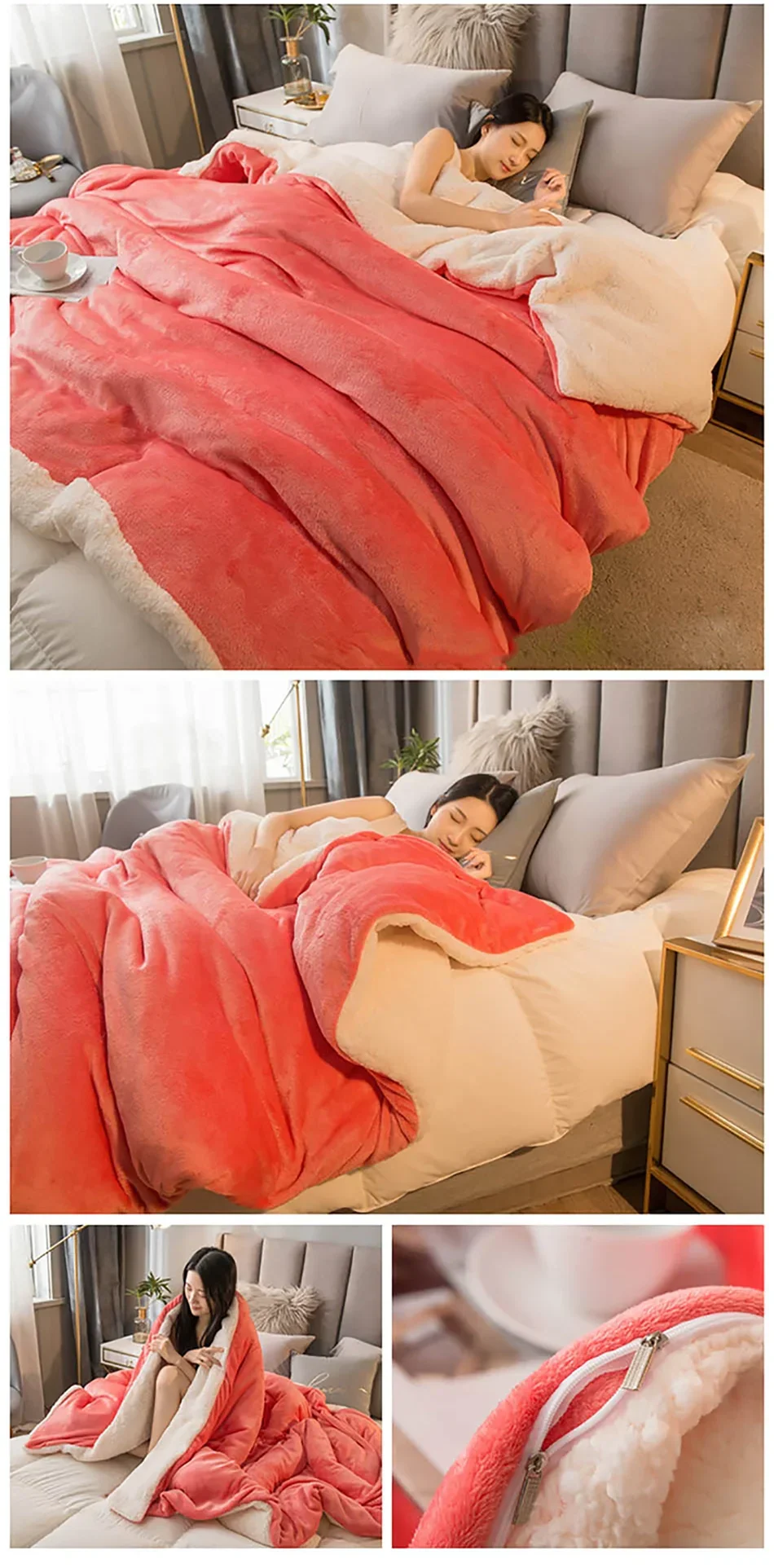 Wool Throw Blanket – Double-Sided Warm Winter Bedspread for Queen Beds & Camping