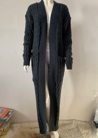 Women’s Yellow Knitted Cardigan – Long Sleeve Crochet Sweater Jacket for Autumn & Winter