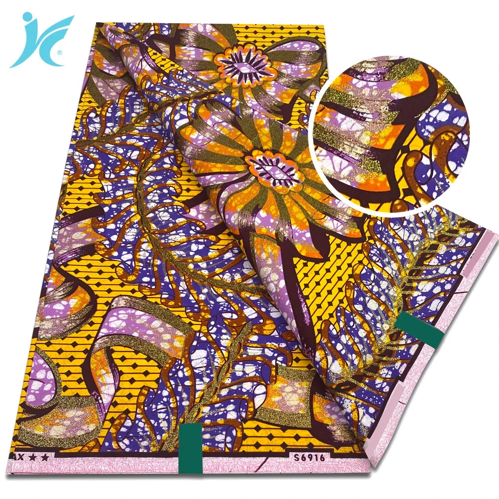 2026 African Grand Super Batik Fabric - Soft Real Print Glitter Gold Ankara Wax Fabric for Dresses & Sewing