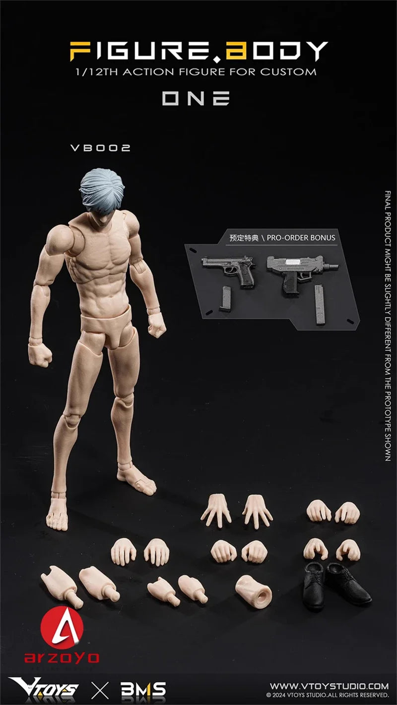 VTOYS X BMS 1/12 Male Muscle Action Figure — 16.5cm Super Flexible Joint Articulated Doll Model White & Yellow