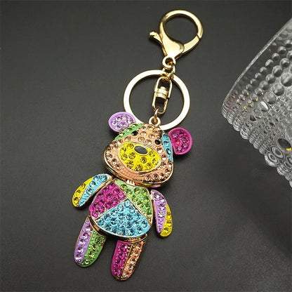 Colorful Crystal Bear Keychain - Rhinestone Alloy Bag Charm, Fashion Key Ring & Jewelry Accessory
