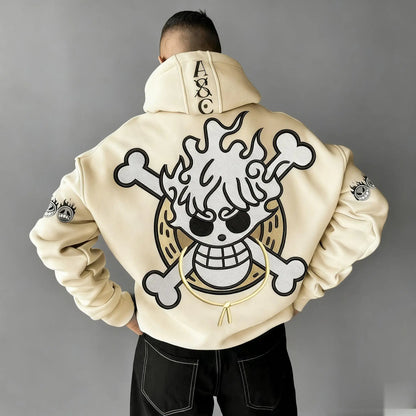 Oversized One-Piece Anime Hoodie — Unisex Cartoon Graphic Pullover Sweatshirt, Streetwear Casual Y2K Autumn Winter Fashion