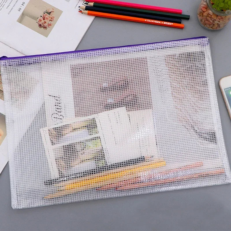 Mesh Zipper Document Bag Set - 3/5PCS A3 A4 A5 A6 Stationery Storage Pouches for School & Office Supplies