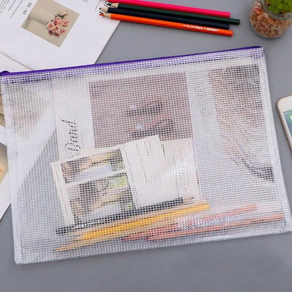 Mesh Zipper Document Bag Set - 3/5PCS A3 A4 A5 A6 Stationery Storage Pouches for School & Office Supplies