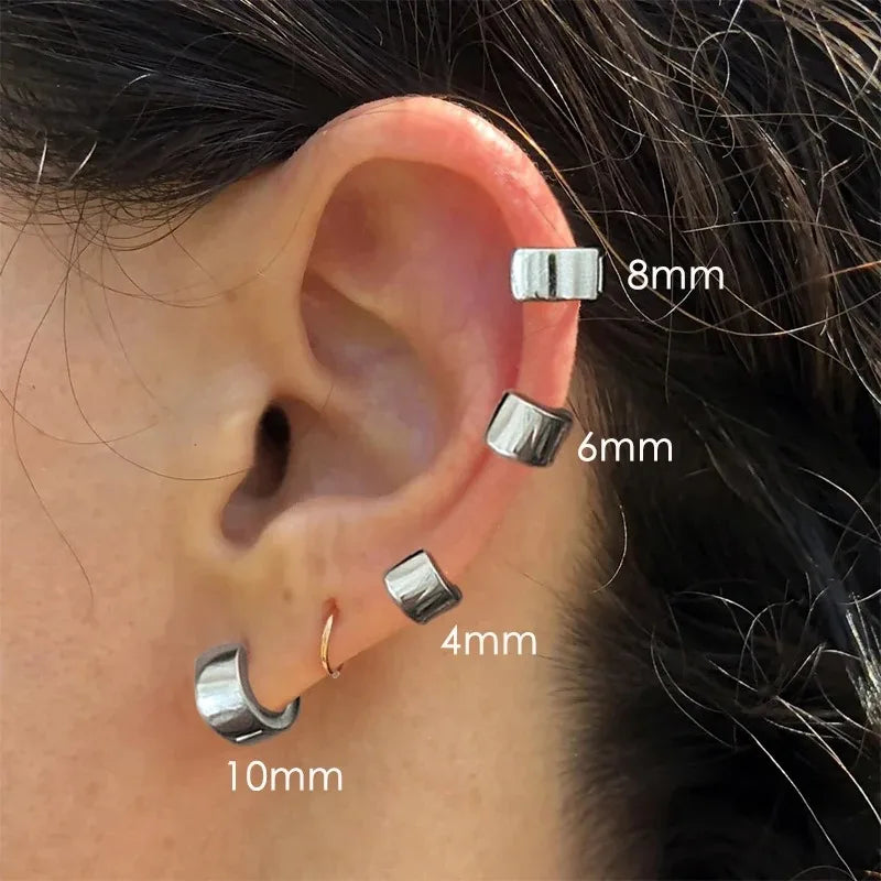 Classic Silver Hoop Earrings - Minimalist Wide Huggie Style Punk Jewelry for Women