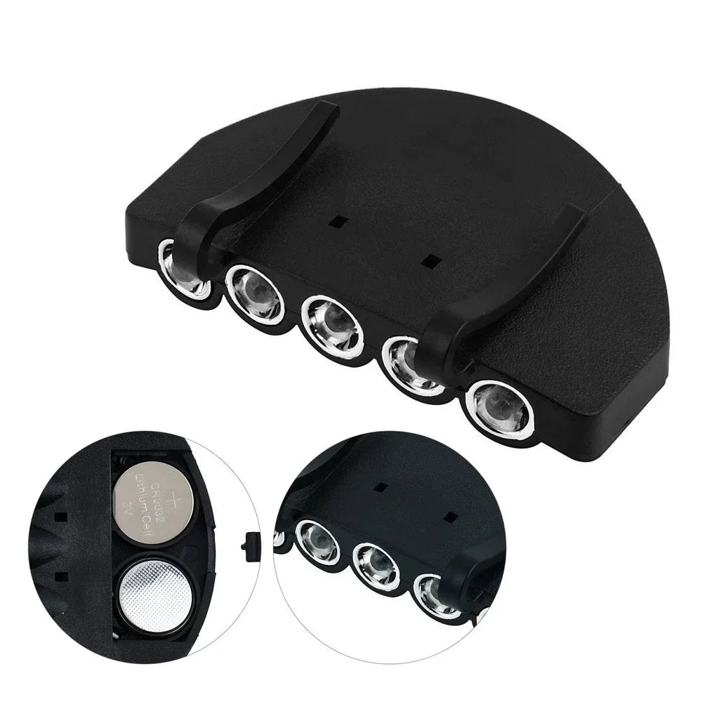 Portable 5 LED Clip Hat Light - Waterproof Headlamp Flashlight for Night Running, Fishing & Outdoor Activities
