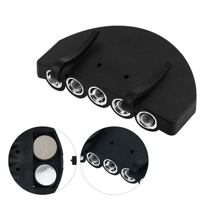 Portable 5 LED Clip Hat Light - Waterproof Headlamp Flashlight for Night Running, Fishing & Outdoor Activities