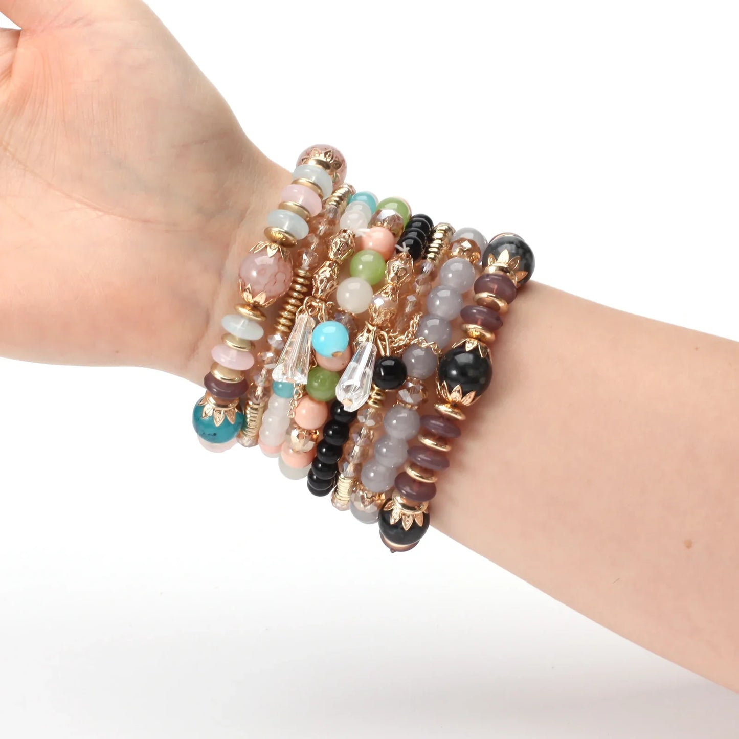 Bohemian Stackable Bead Bracelets - Multilayer Charm Stretch Bangles for Women