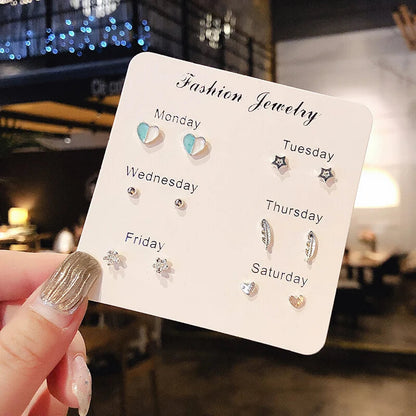 S925 Silver Stud Earrings Set - Simple Cute Mini Earrings for Women Girls Exquisite Jewelry Gift Wholesale