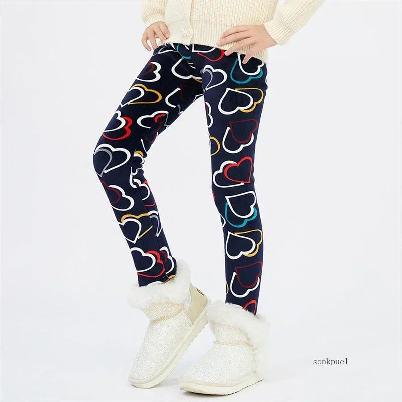 Girls Warm Velvet Leggings Pants (4–13Y) – Autumn Winter Thickened Star Print Kids Stretch Trousers Baby Girl Thermal Skinny Pants