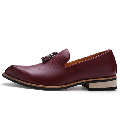 Men’s Italian Leather Slip-On Oxford Shoes - Classic Flat Formal Business & Dress Shoes for Men