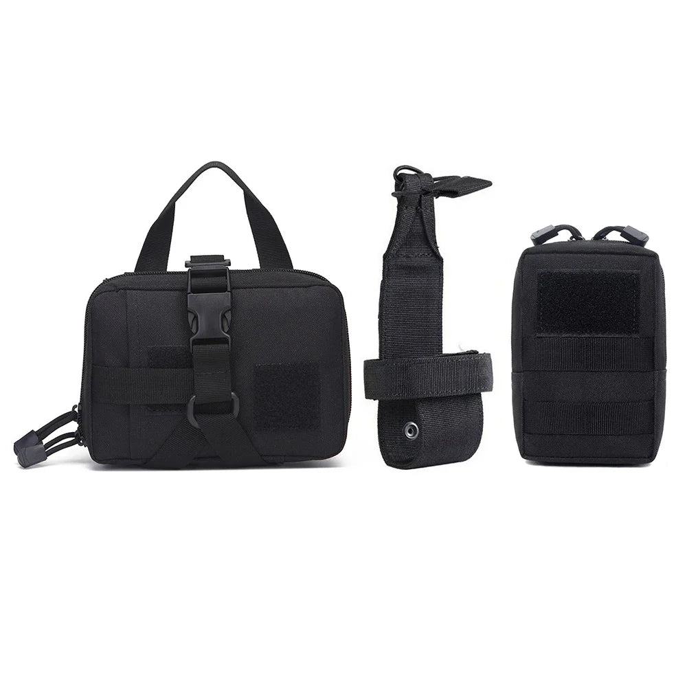 3Pcs Dog Tactical Harness Bags — 2 Pouch MOLLE Set & 1 Belt Bottle Holder for Military Training & Outdoor Use