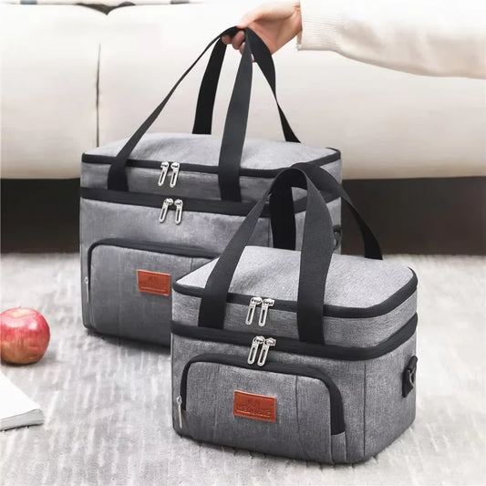 Multifunctional Double-Layer Tote Cooler Bag – Large Capacity Travel and Picnic Lunch Box with Shoulder Strap for Men and Women