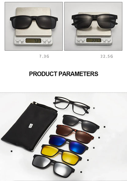 6-in-1 Polarized Magnetic Clip-On Sunglasses – Men & Women Sun Glasses with Frame & Bag