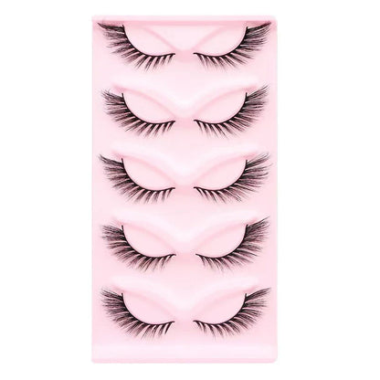 Manga Lashes 5 Pairs – Anime Cosplay Faux Mink Short Full Strip Lashes, Korean Natural Look, Clear Band Soft Eyelash Extensions