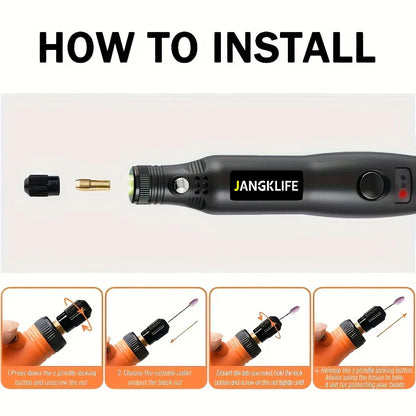 JANGKLIFE USB Cordless Rotary Tool Kit - Mini Wireless Engraving Drill for Wood, Jewelry, Metal & Glass DIY