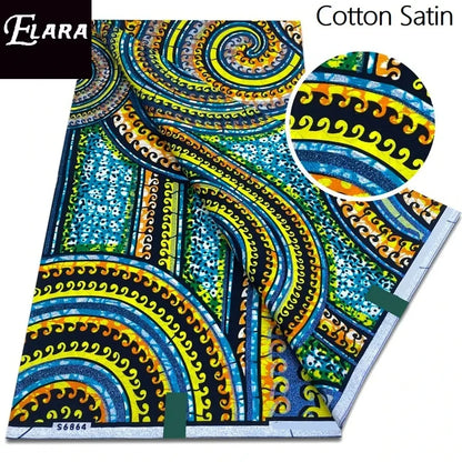 African Real Wax Print Fabric - Grand Original Ankara Blue Cotton Wax Material 6 Yards for Stylish Dresses & Uniforms
