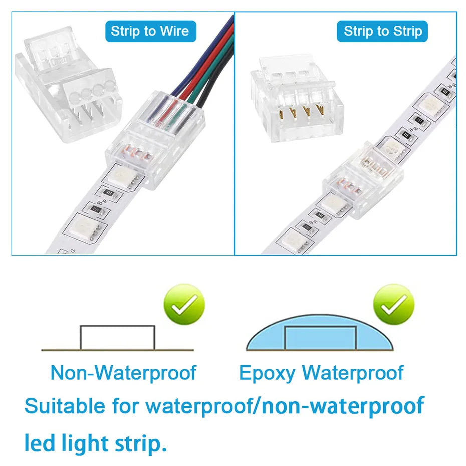 5PCS LED Strip Connectors - 8mm 10mm Solderless Strip to Wire Clips Adapter for 2Pin 3Pin 4Pin SMD 5050 2811 Lights