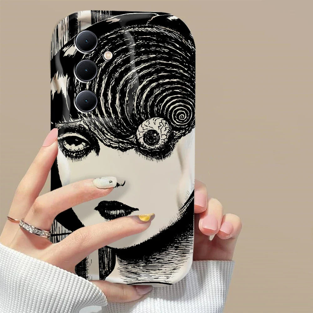Junji Ito Horror Comics 3D Wave Phone Case for Samsung Galaxy A73 / A72 / A71 / A55 / A54 / A53 / A35 / A34 / A33 / A25 / A24 / A23 / A15 / A14 / A13 / A05 / A04 / A03 – Shockproof 4G/5G Protective Cover Anime Design