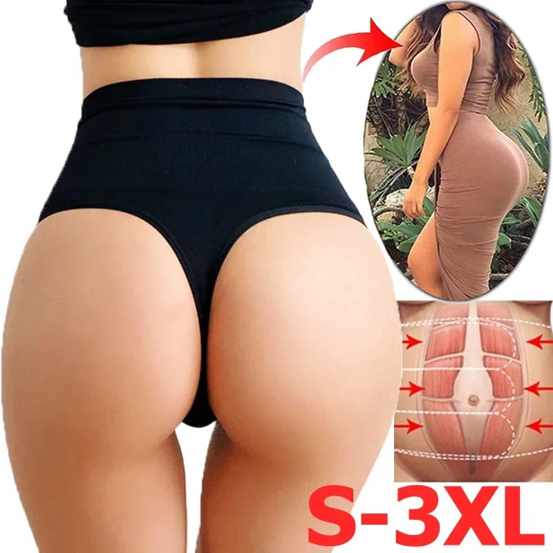 Women High Waist Thong Shapewear - Tummy Control Slimming Panties with Butt Lifter Body Shaping Waist Trainer