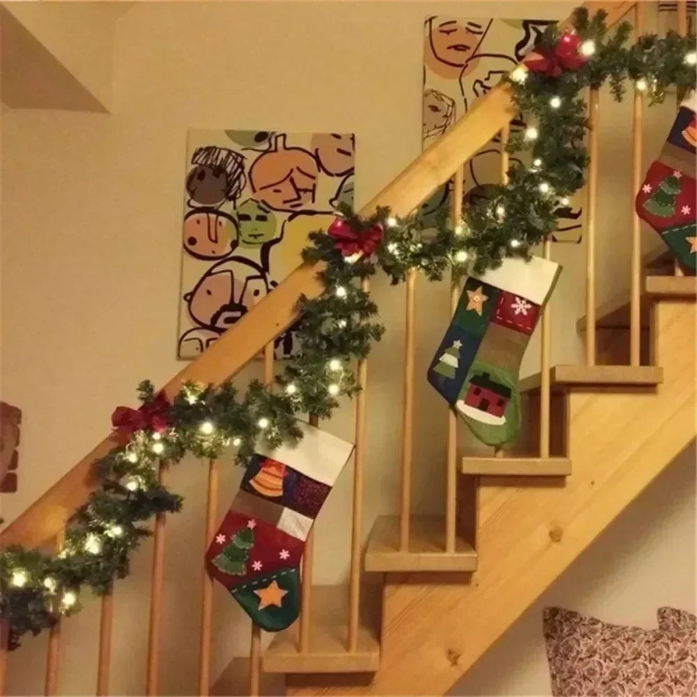 2.7M LED Rattan Christmas Garland – DIY Wreath for Stairs, Fireplace, Tree & Home Decoration