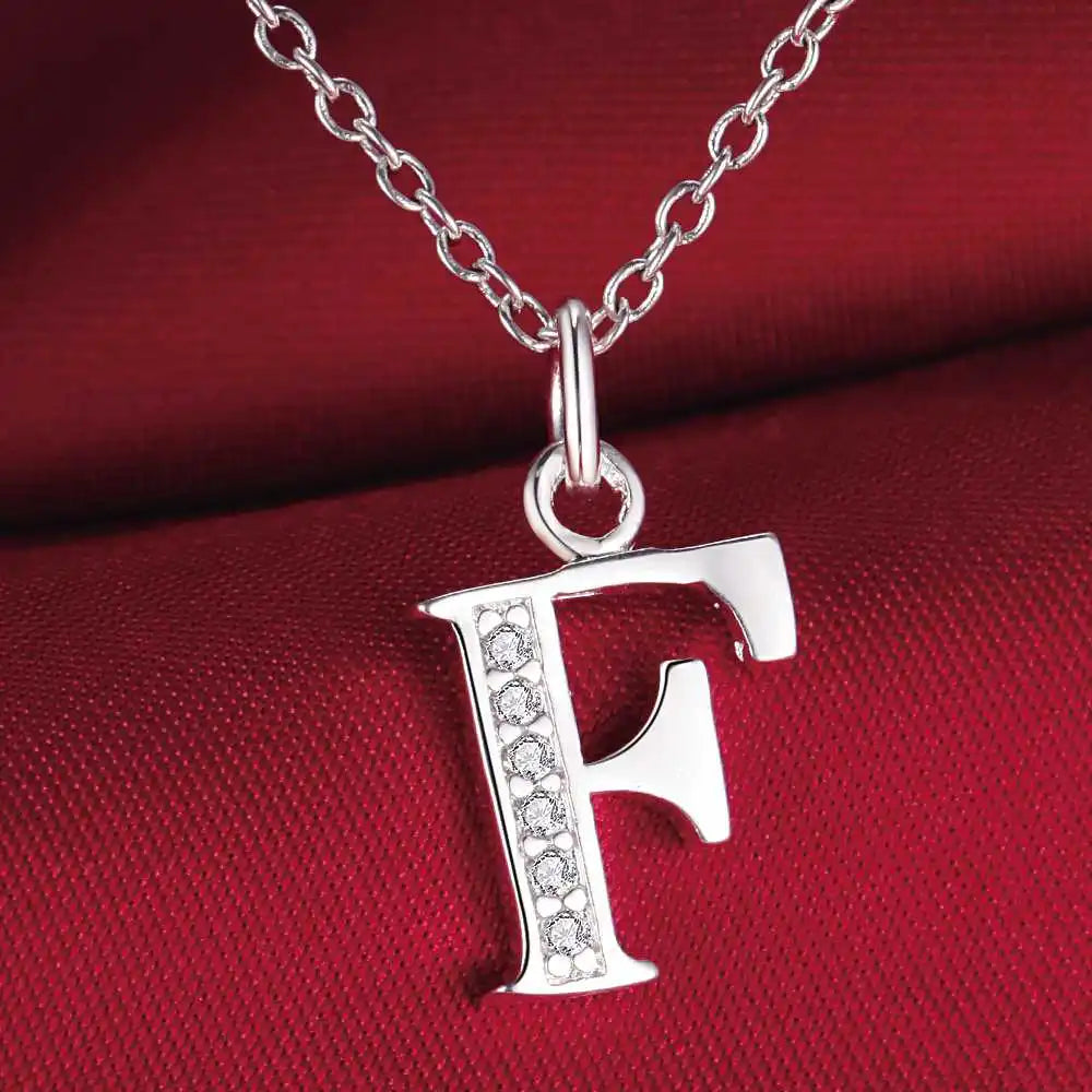 26 Letter 925 Sterling Silver Necklace - Zircon Initial Pendant Jewelry Gift for Women & Girls