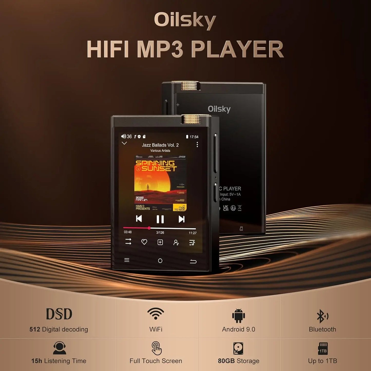 Oilsky Hi-Fi MP3 Player - Lossless DSD High Resolution Audio Player with Bluetooth, WiFi & Expandable Storage