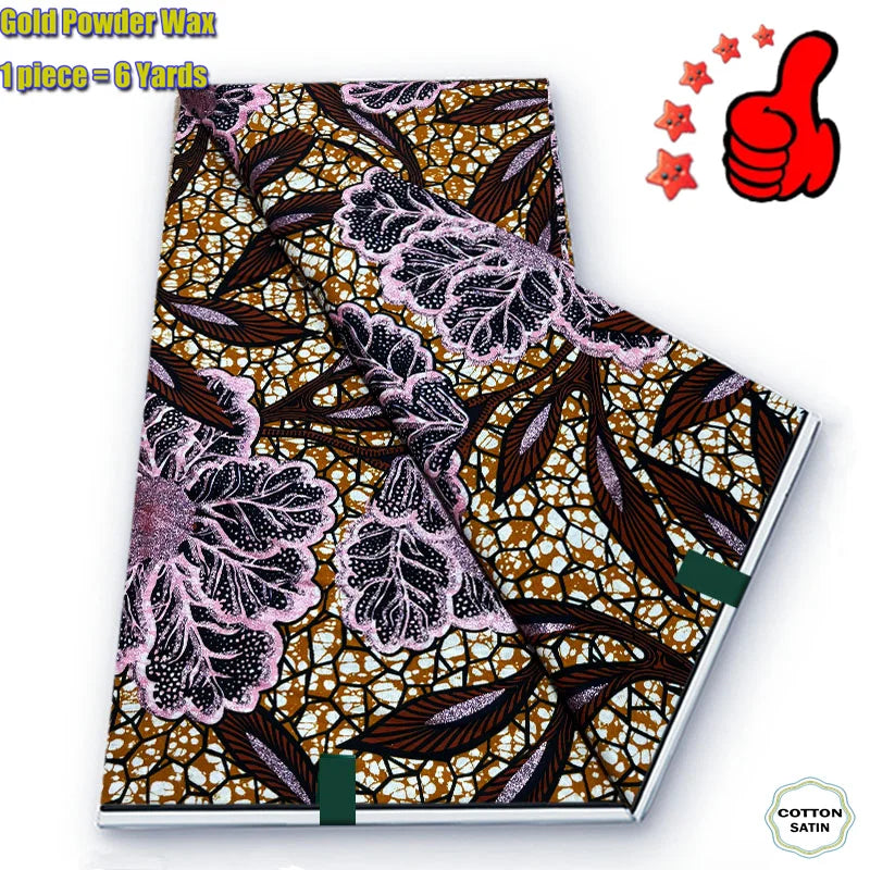 2026 African Real Wax Fabric - 100% Cotton Ankara Glitter Gold Print Batik Pagne for Women’s Fashion & Sewing