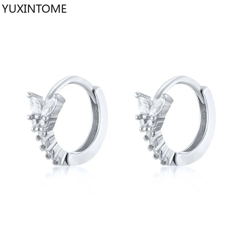 925 Sterling Silver White Zircon Hoop Earrings for Women – Fashion Geometric Crystal Silver Earrings Fine Jewelry Elegant Daily Wear Jewelry