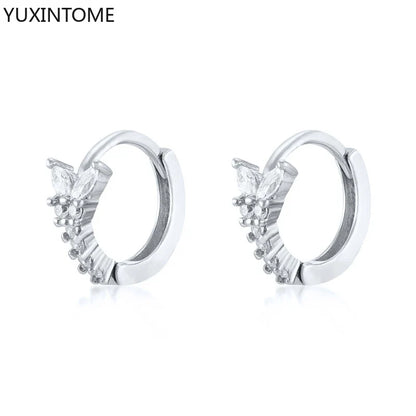 925 Sterling Silver White Zircon Hoop Earrings for Women – Fashion Geometric Crystal Silver Earrings Fine Jewelry Elegant Daily Wear Jewelry