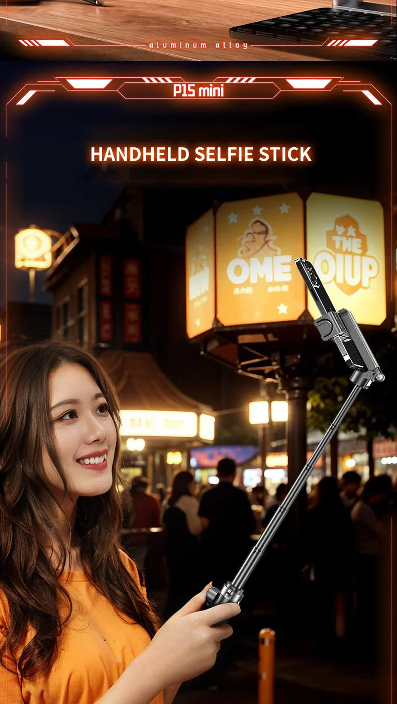 Mini Tripod Selfie Stick 2025 – Bluetooth Remote, One-Touch Push Button, 360° Rotating Stand for iPhone