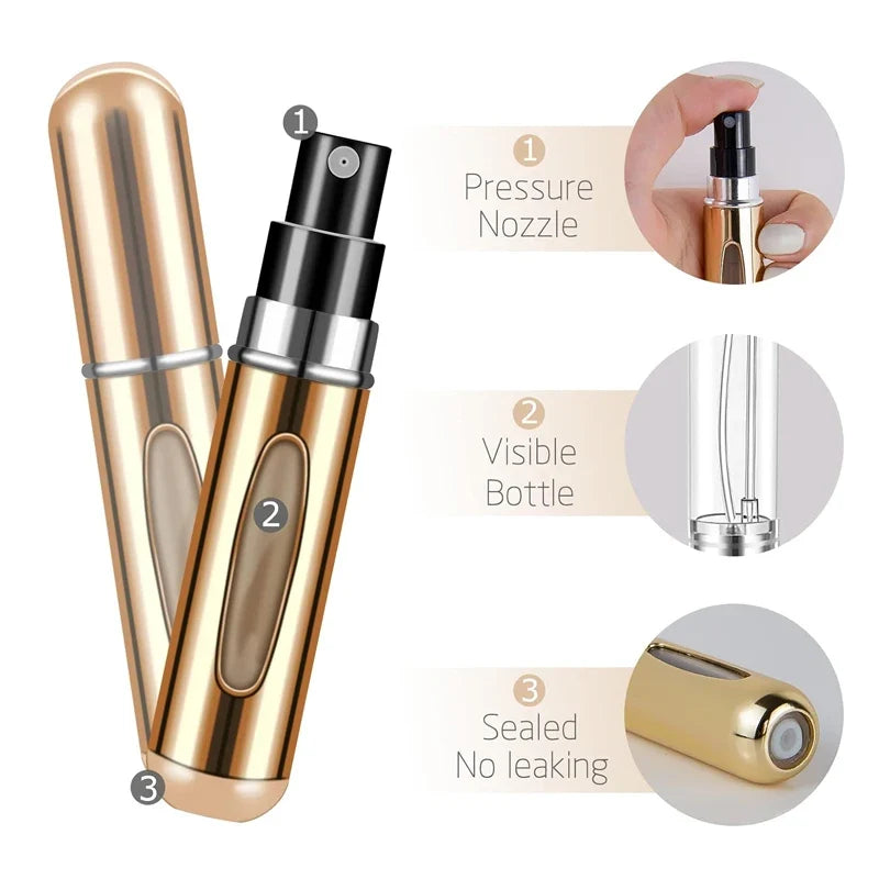 5ml Travel Perfume Atomizer - Portable Refillable Aluminum Spray Bottle for Perfume Cosmetics and Travel Use