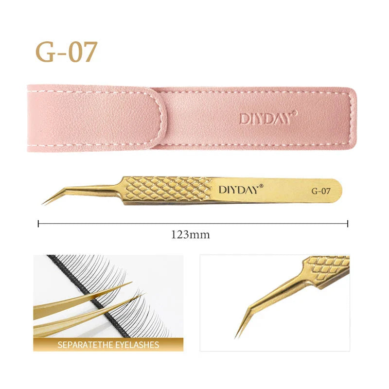 DIYDAY Anti-Slip Eyelash Tweezers — Stainless Steel Precision Fiber Tip for Eyelash Extensions & Makeup Tools