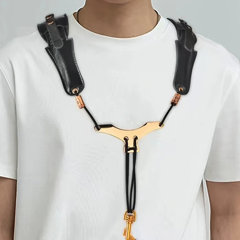 Leather Saxophone Neck Strap - Aluminum Plate Shoulder Support Strap for Alto, Tenor & Baritone Saxophones