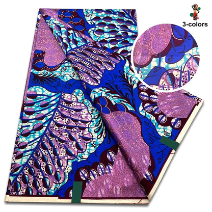 African Glitter Golden Wax Fabric - Nigerian Ankara Gold Print 6 Yards Sewing Material