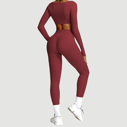 Hearuisavy 2PCS Long Sleeve Gym Set for Women, Quick-Drying Yoga Clothes, Sportswear, Running Leggings, Workout Sports Crop Top